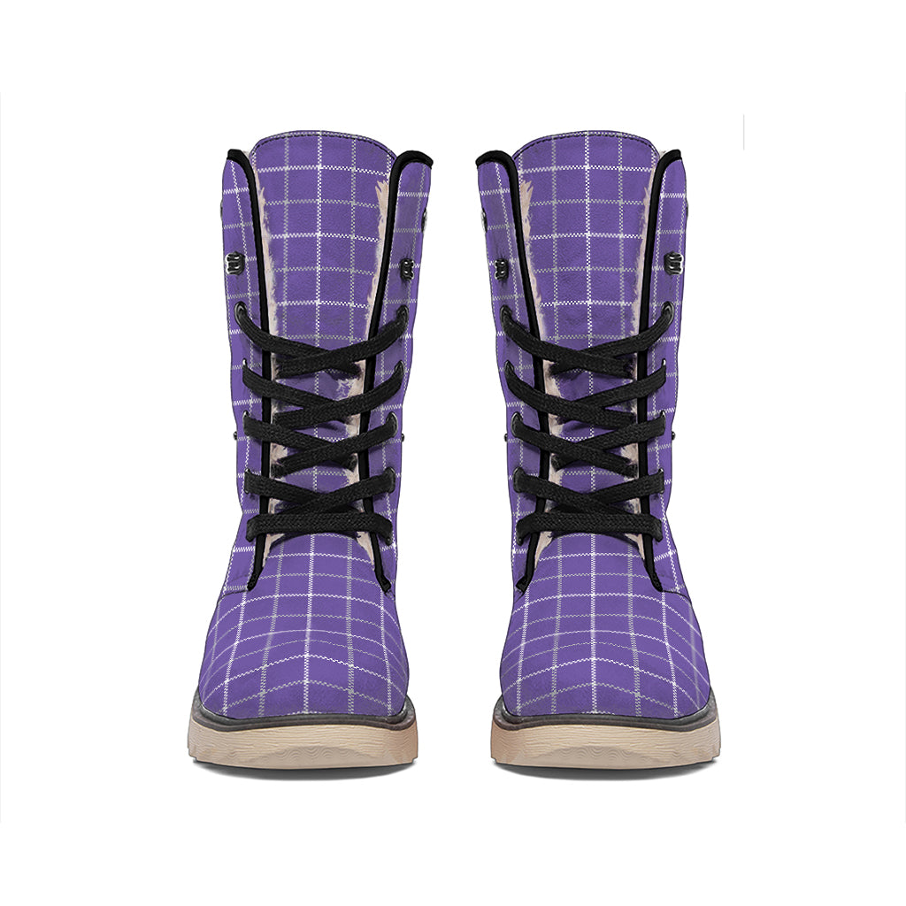 Purple Grey And White Tattersall Print Winter Boots