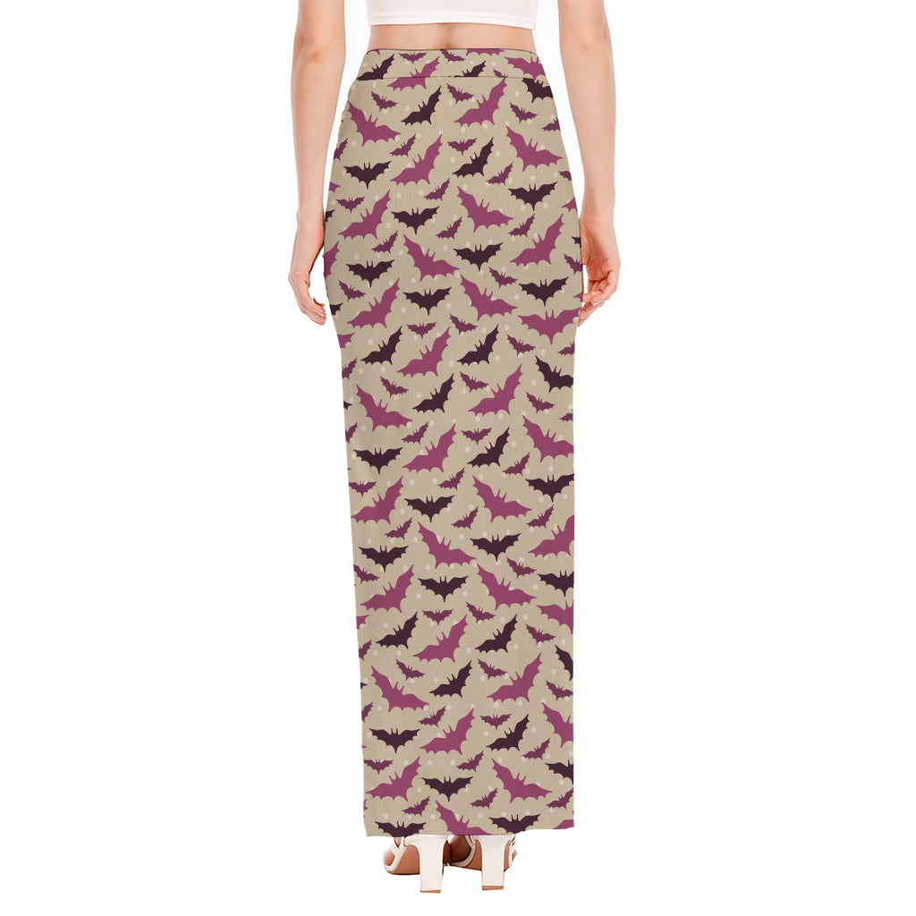 Purple Halloween Bat Pattern Print High Slit Maxi Skirt