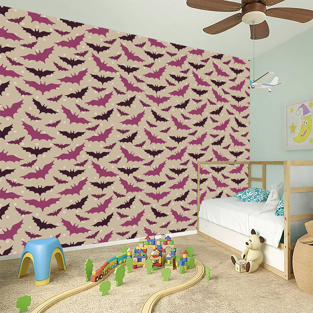 Purple Halloween Bat Pattern Print Wall Sticker