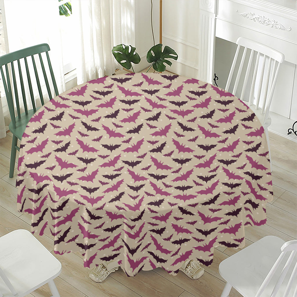 Purple Halloween Bat Pattern Print Waterproof Round Tablecloth