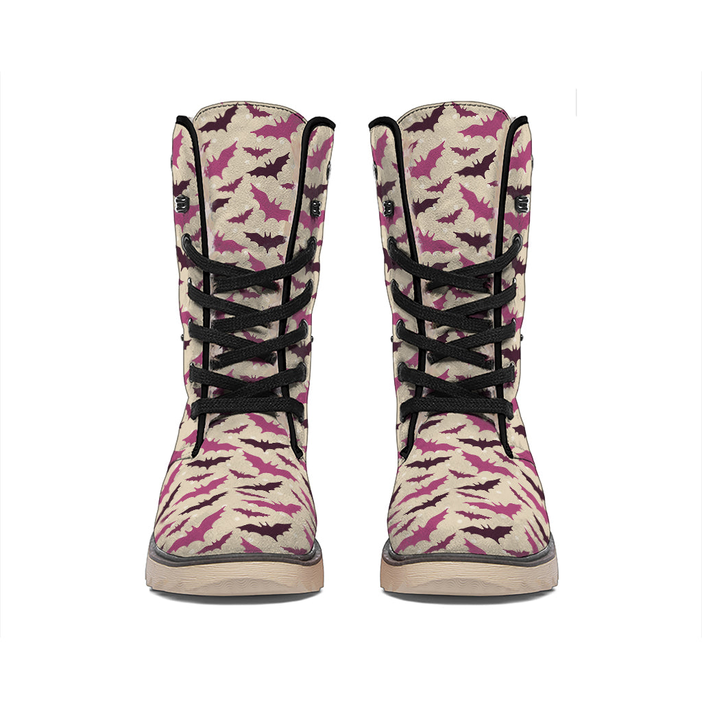 Purple Halloween Bat Pattern Print Winter Boots