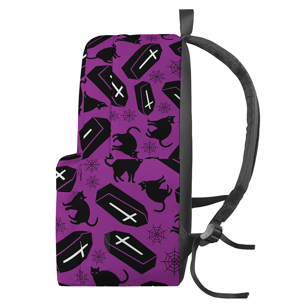 Purple Halloween Coffin Pattern Print Backpack