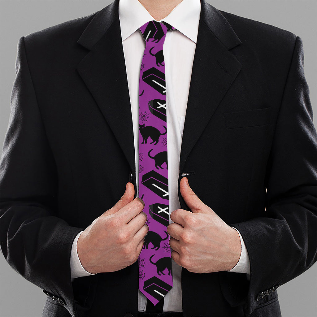 Purple Halloween Coffin Pattern Print Necktie