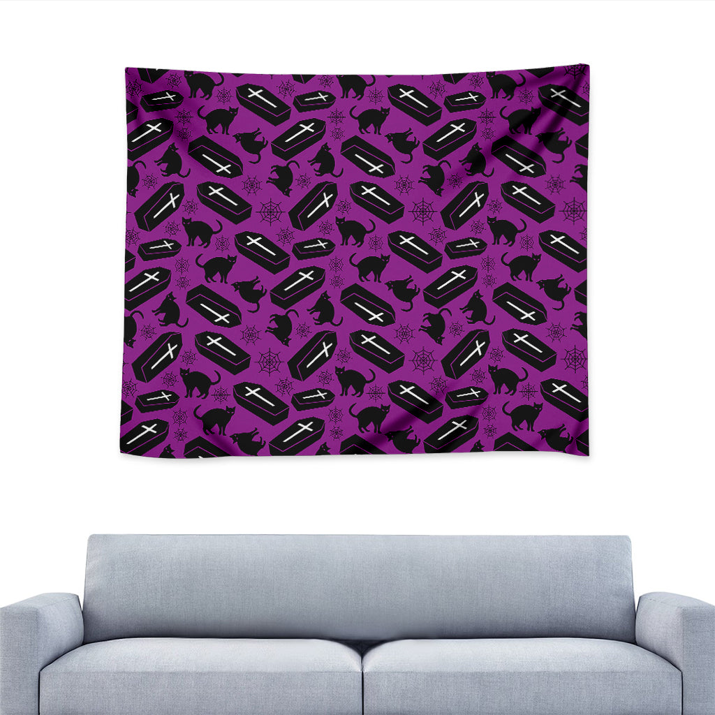 Purple Halloween Coffin Pattern Print Tapestry