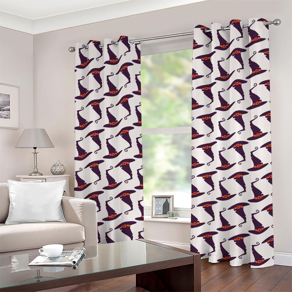 Purple Halloween Witch Hat Pattern Print Grommet Curtains