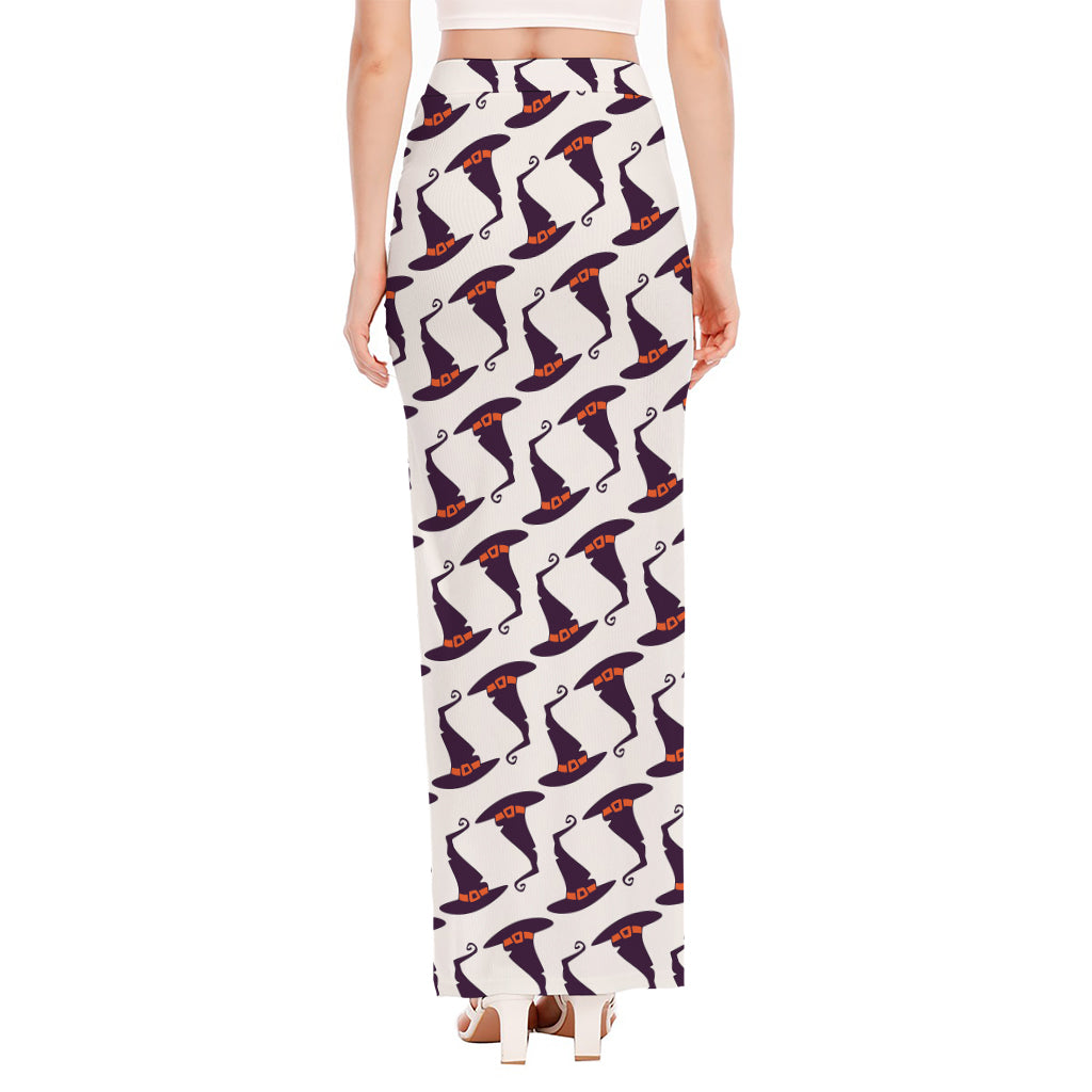 Purple Halloween Witch Hat Pattern Print High Slit Maxi Skirt