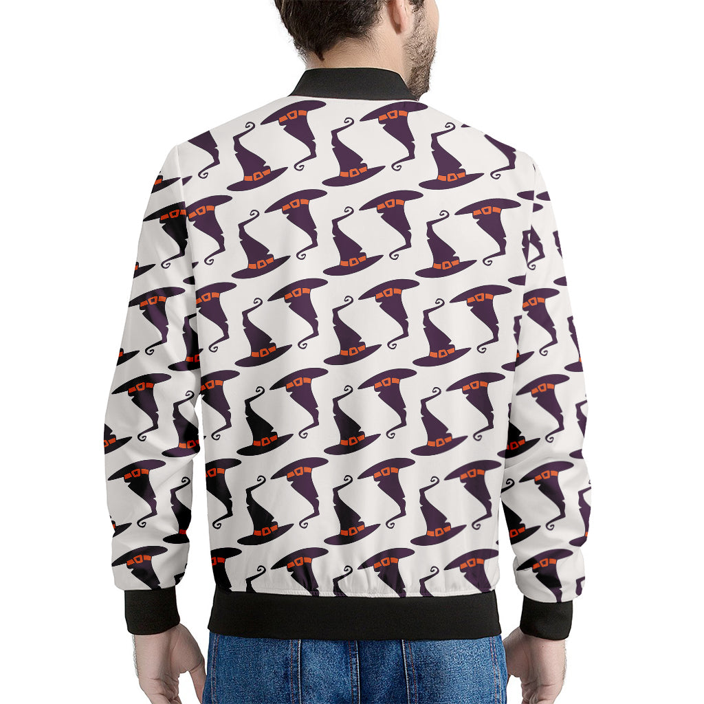 Purple Halloween Witch Hat Pattern Print Men's Bomber Jacket