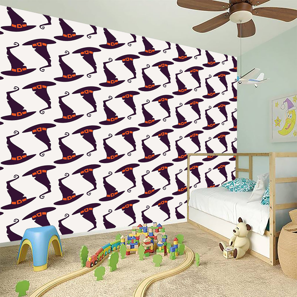 Purple Halloween Witch Hat Pattern Print Wall Sticker