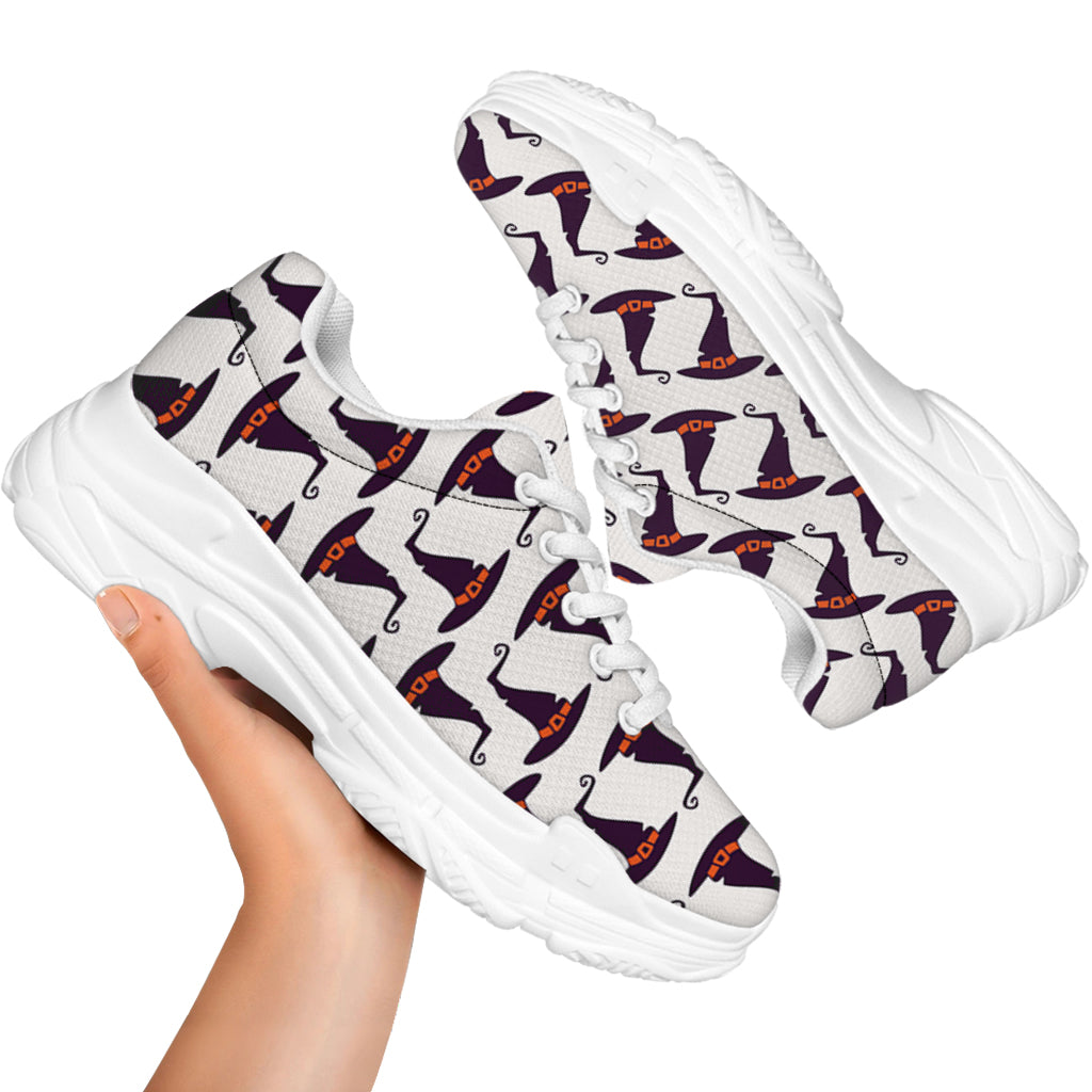 Purple Halloween Witch Hat Pattern Print White Chunky Shoes