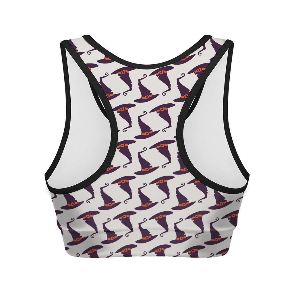 Purple Halloween Witch Hat Pattern Print Women's Sports Bra