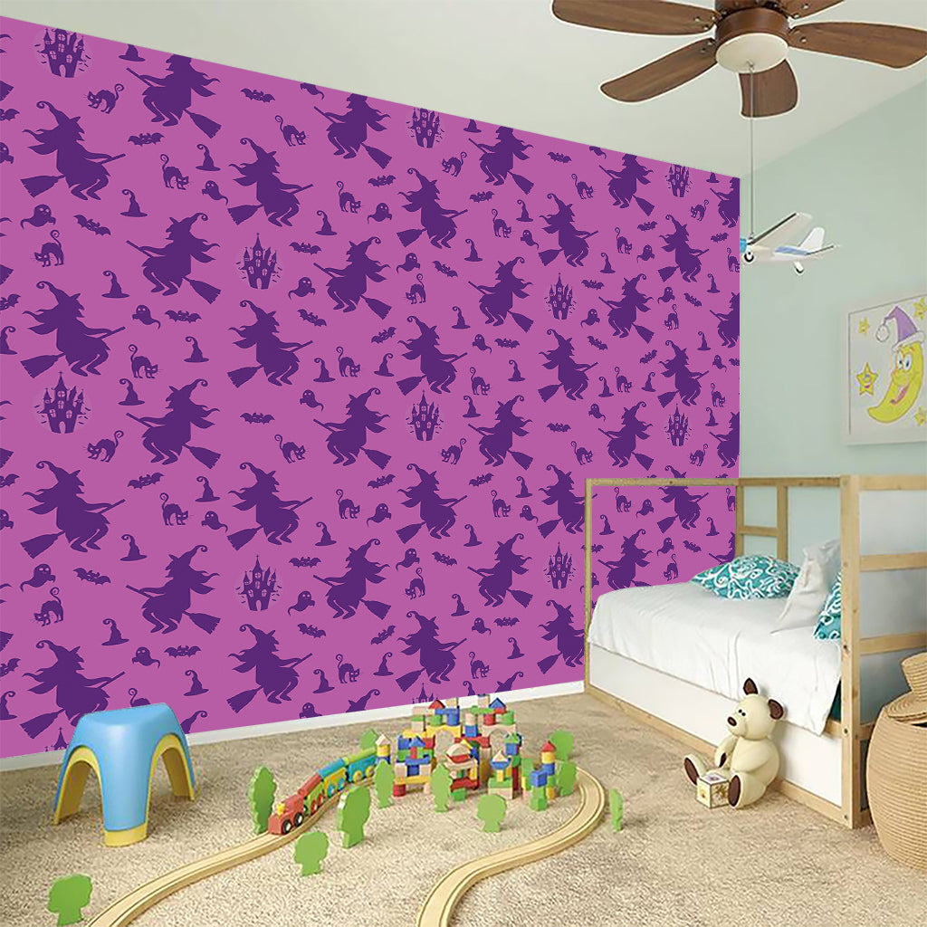 Purple Halloween Witch Pattern Print Wall Sticker