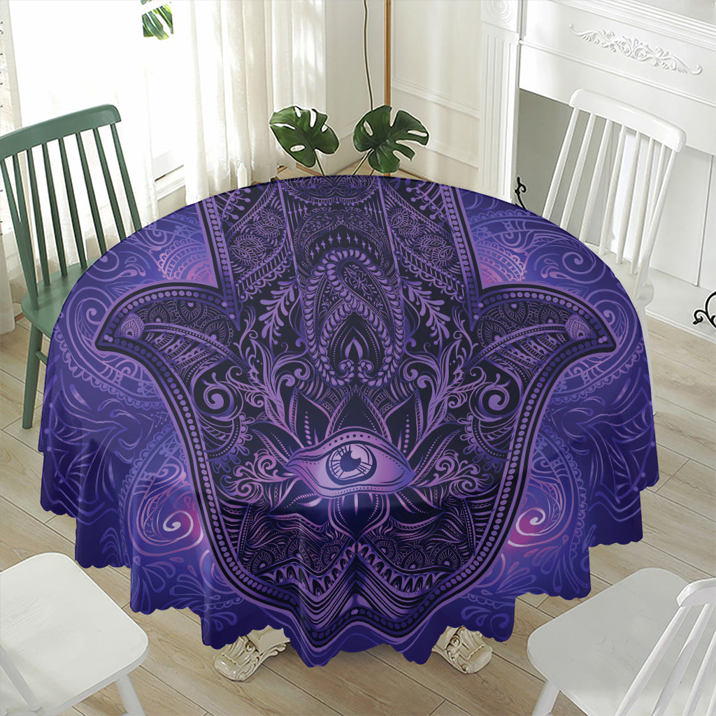 Purple Hamsa Hand Print Waterproof Round Tablecloth