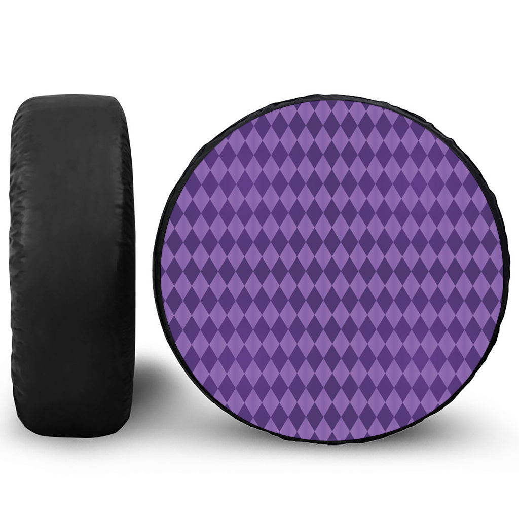 Purple Harlequin Pattern Print Leather Spare Tire Cover