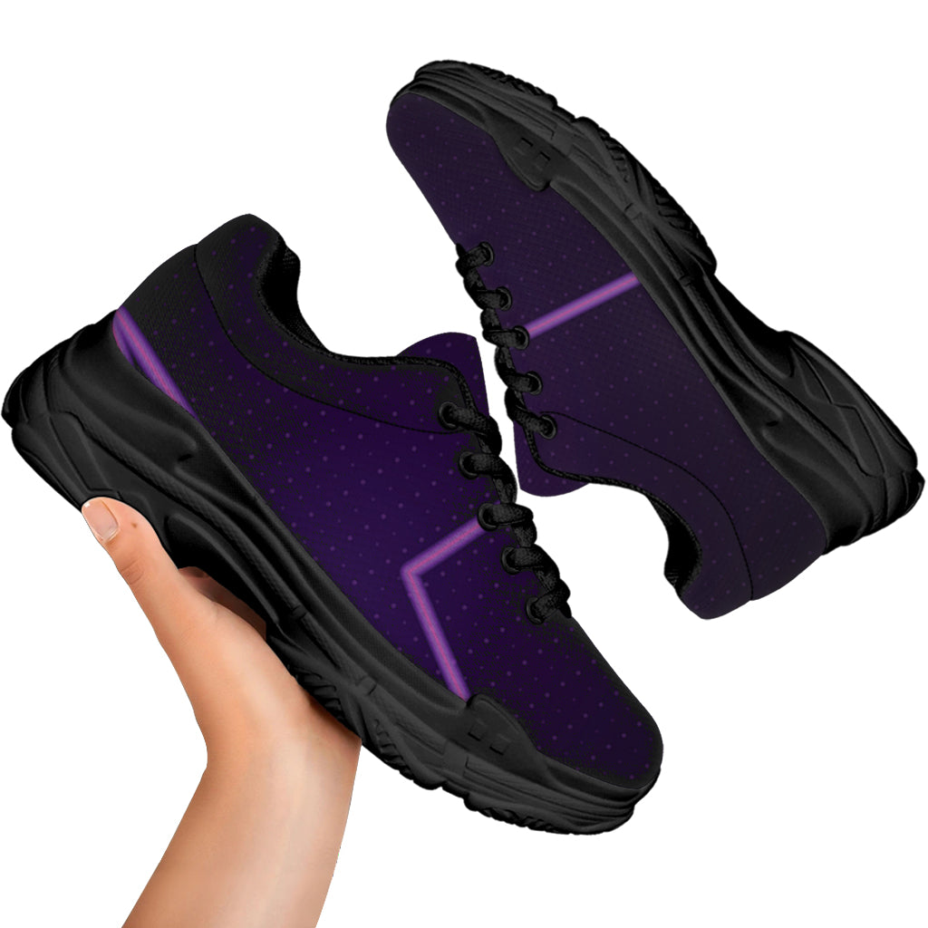 Purple Heartbeat Print Black Chunky Shoes