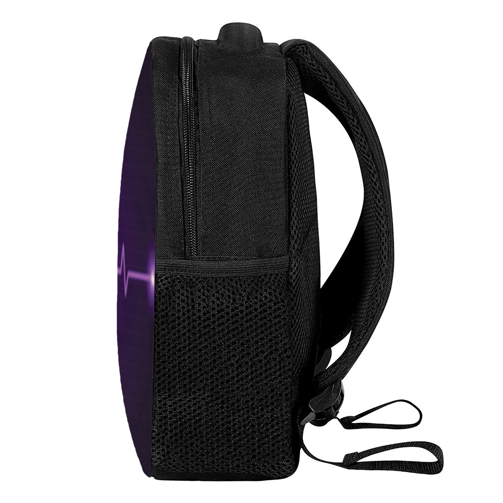 Purple Heartbeat Print Casual Backpack