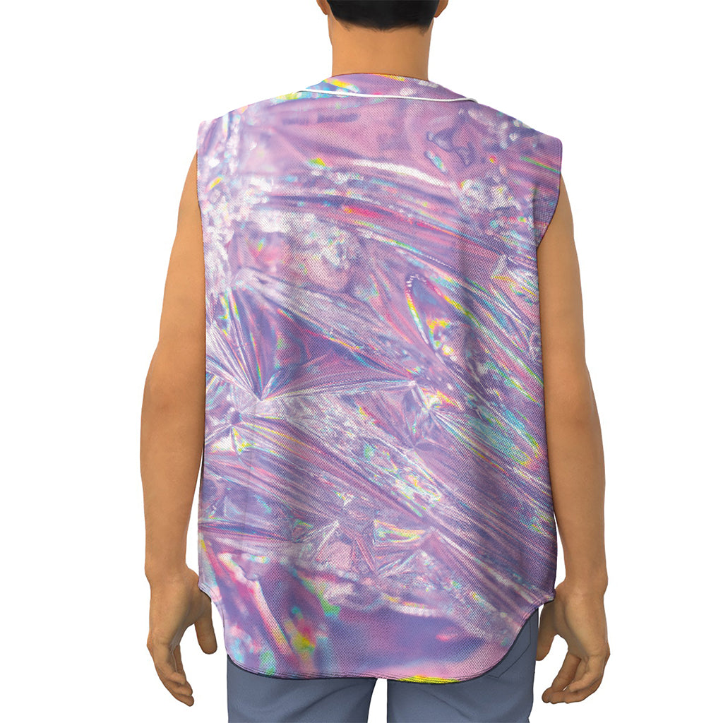 Purple Holographic Print Sleeveless Baseball Jersey