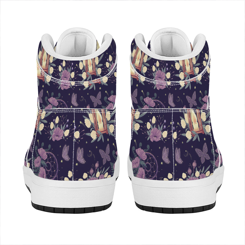 Purple Indian Dream Catcher Print High Top Leather Sneakers