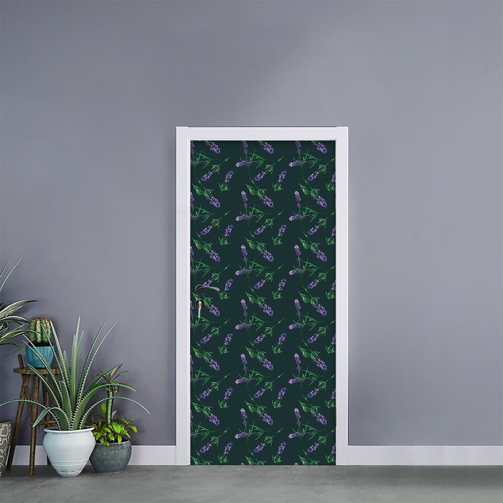 Purple Lavender Pattern Print Door Sticker