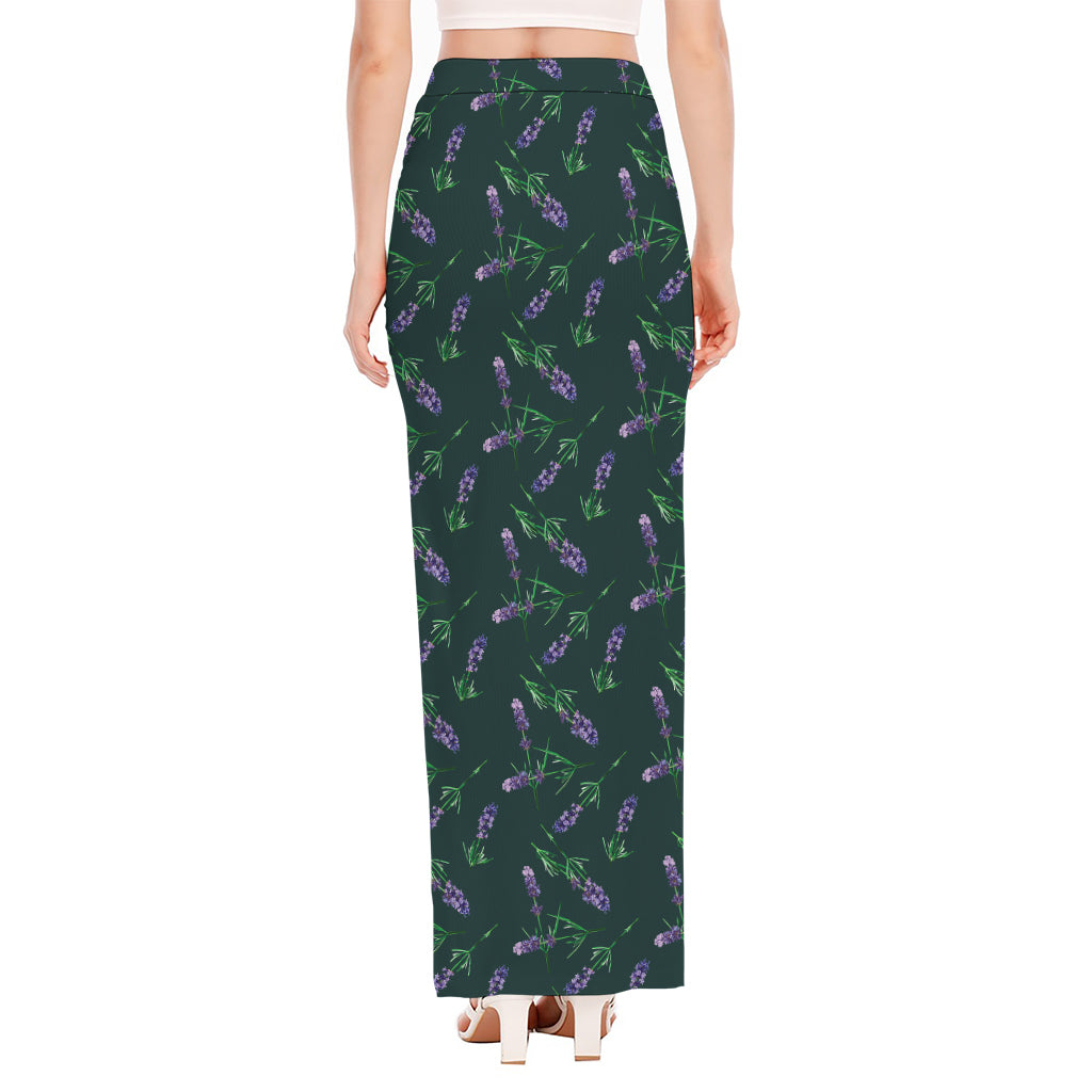 Purple Lavender Pattern Print High Slit Maxi Skirt