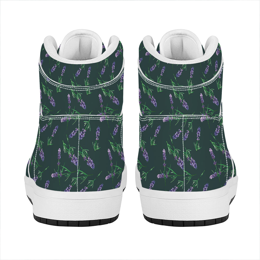 Purple Lavender Pattern Print High Top Leather Sneakers