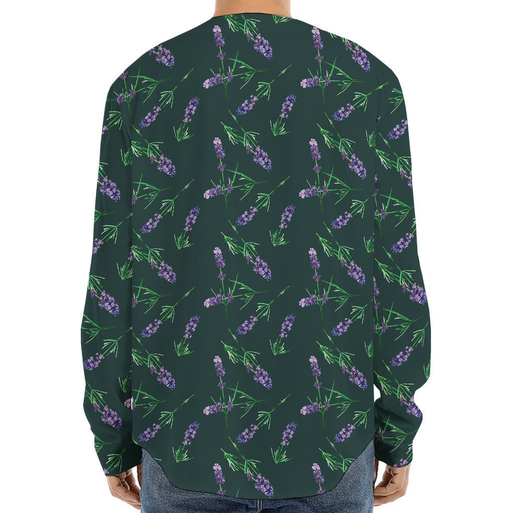 Purple Lavender Pattern Print Long Sleeve Baseball Jersey