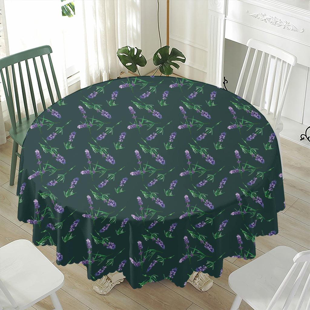 Purple Lavender Pattern Print Waterproof Round Tablecloth
