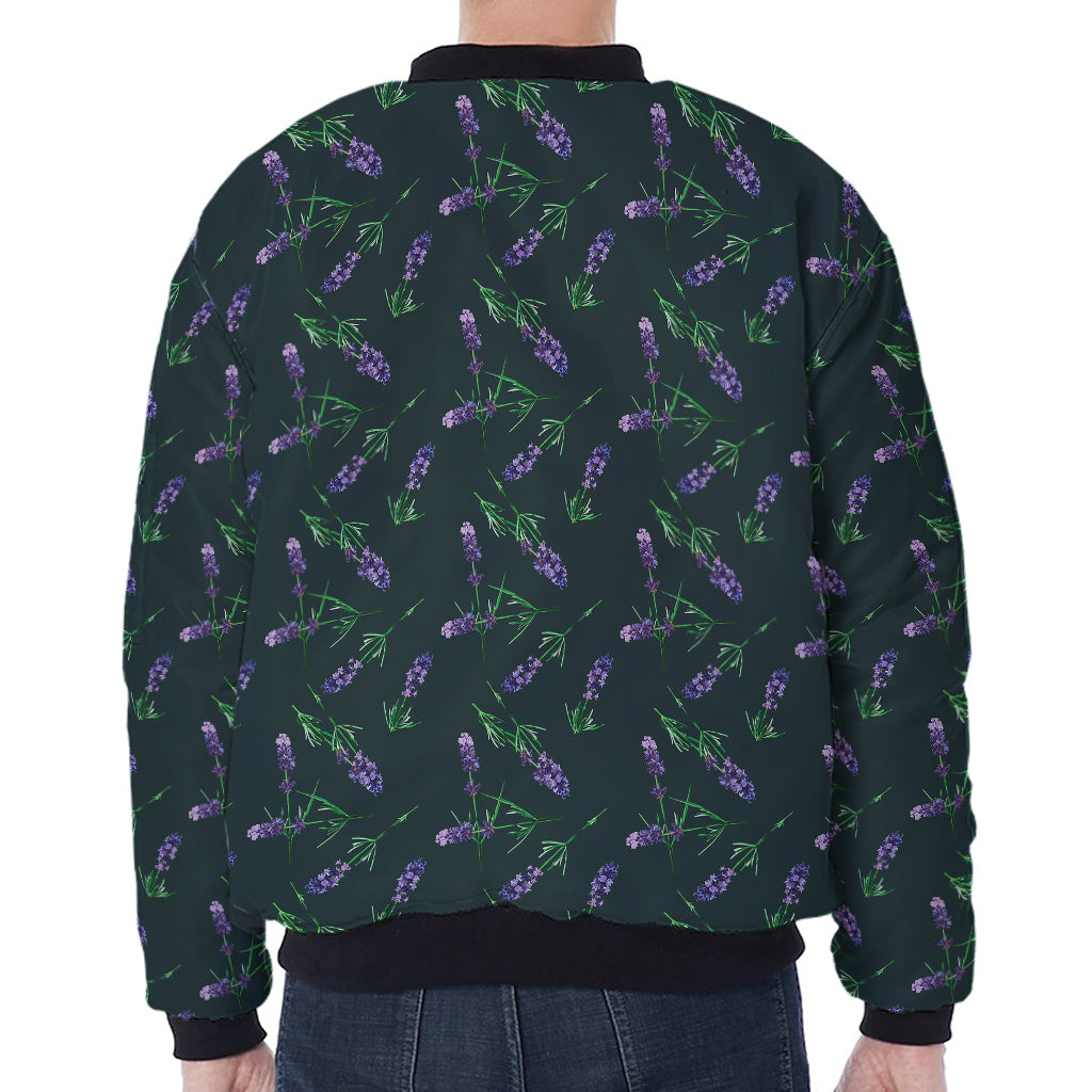 Purple Lavender Pattern Print Zip Sleeve Bomber Jacket