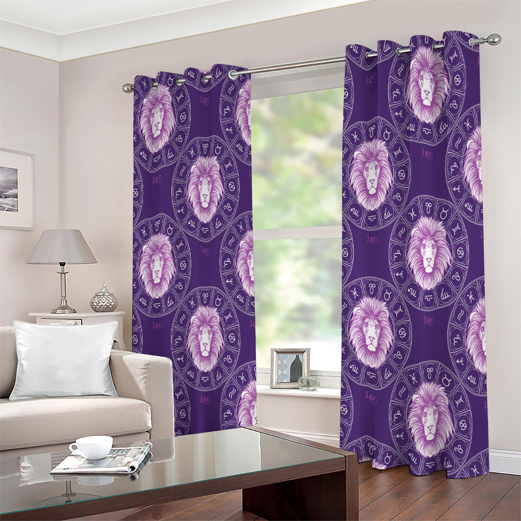 Purple Leo Zodiac Pattern Print Extra Wide Grommet Curtains