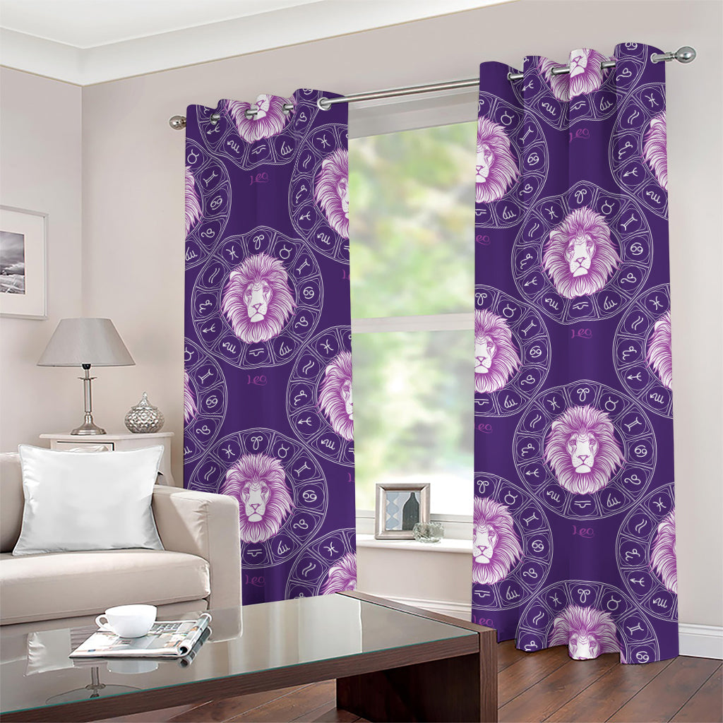 Purple Leo Zodiac Pattern Print Grommet Curtains
