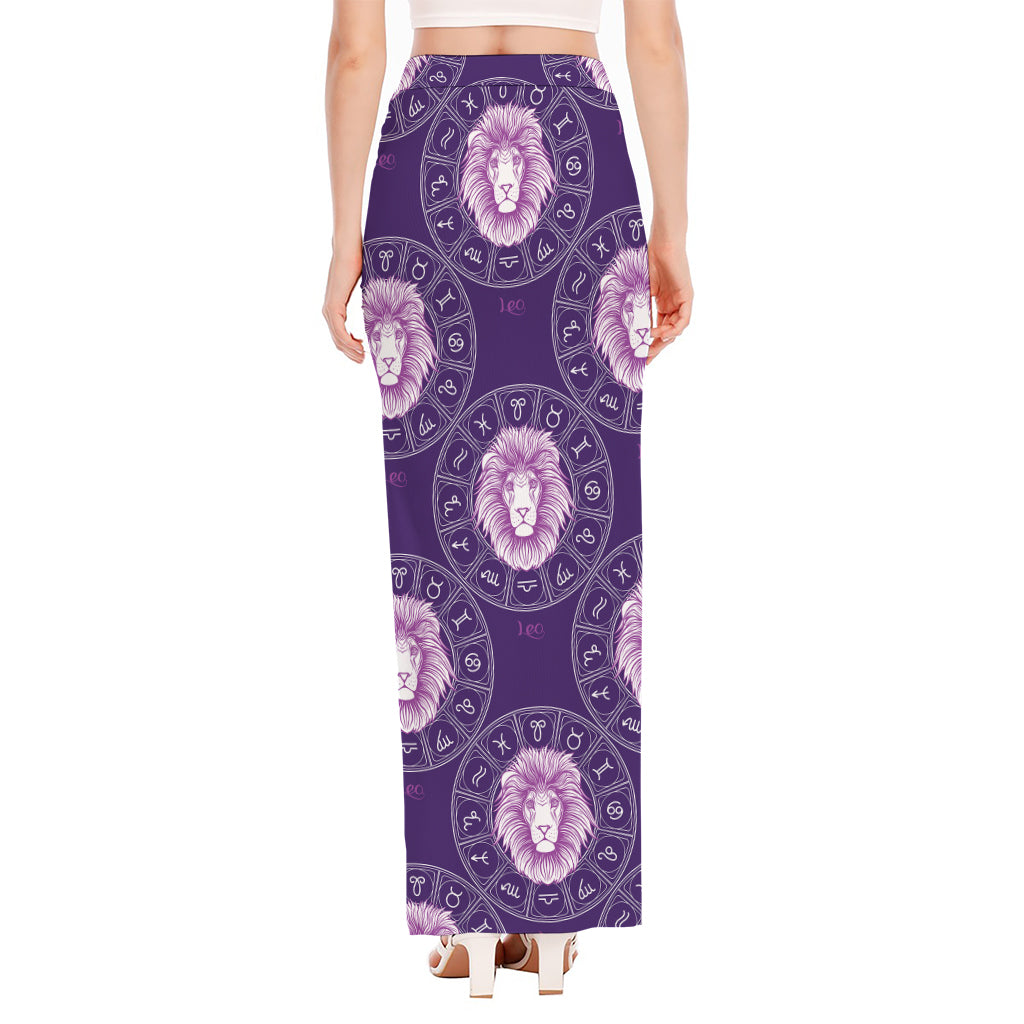 Purple Leo Zodiac Pattern Print High Slit Maxi Skirt