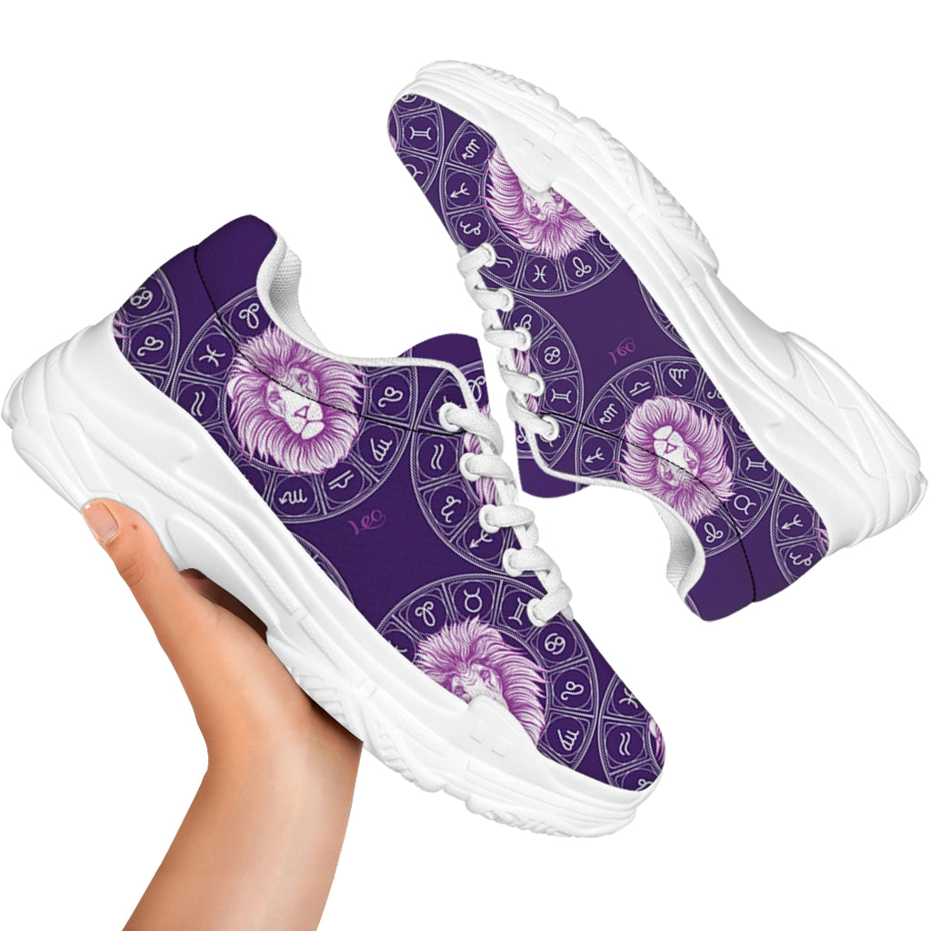 Purple Leo Zodiac Pattern Print White Chunky Shoes