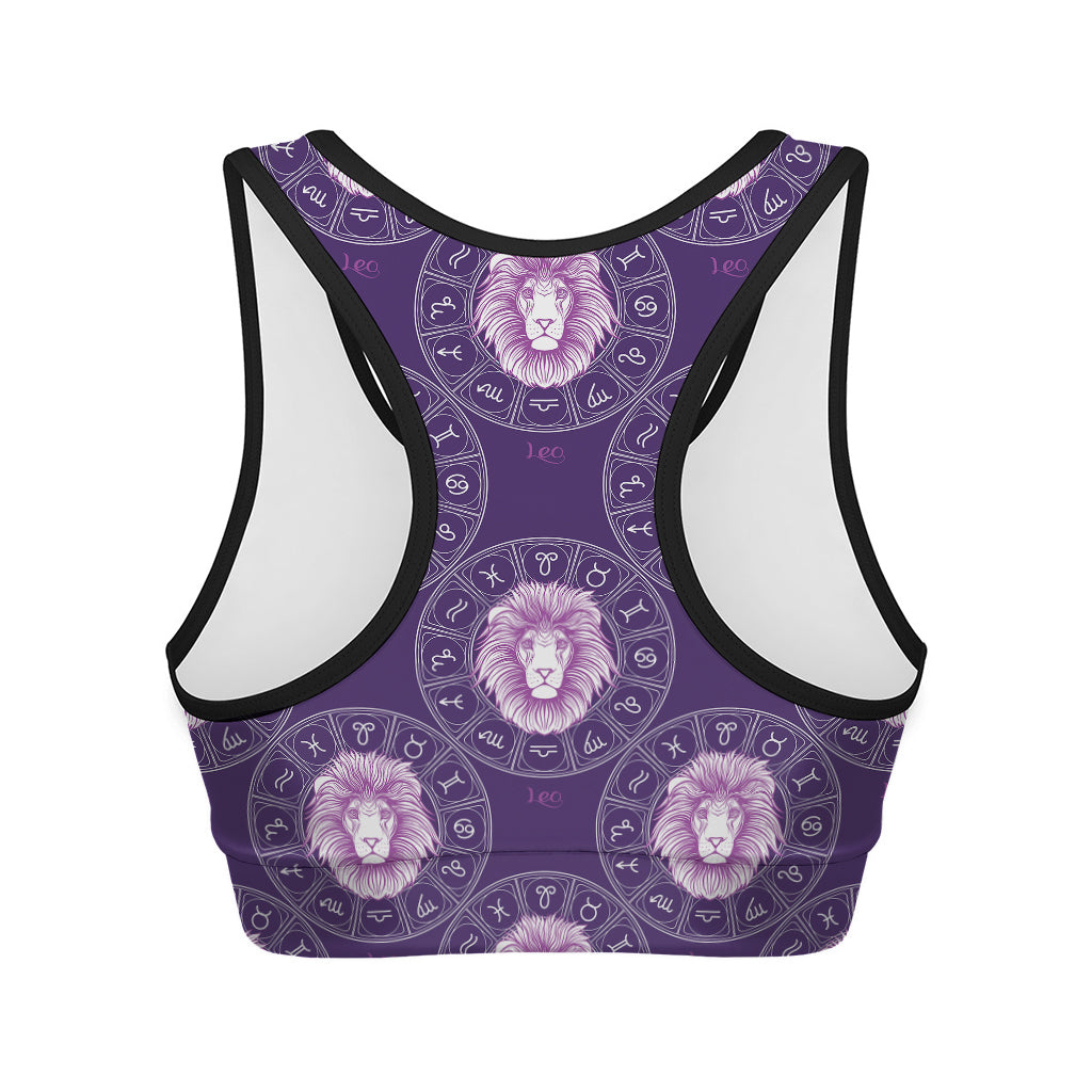 Purple Leo Zodiac Pattern Print Women's Sports Bra
