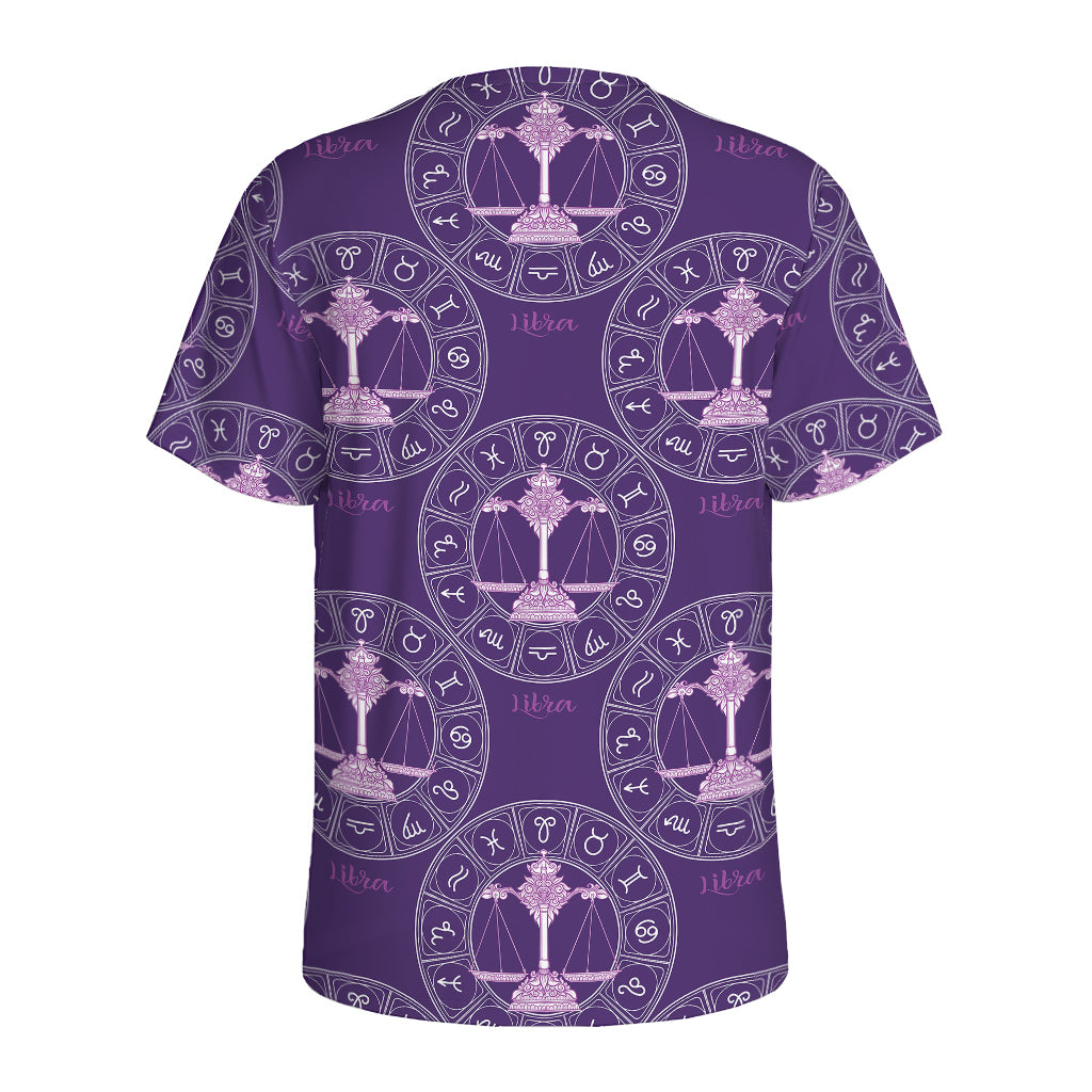 Purple Libra Zodiac Pattern Print Men's Sports T-Shirt