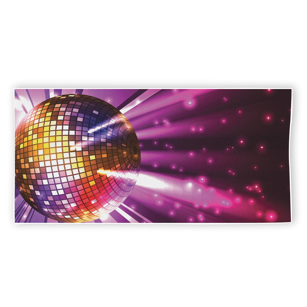 Purple Light Disco Ball Print Beach Towel