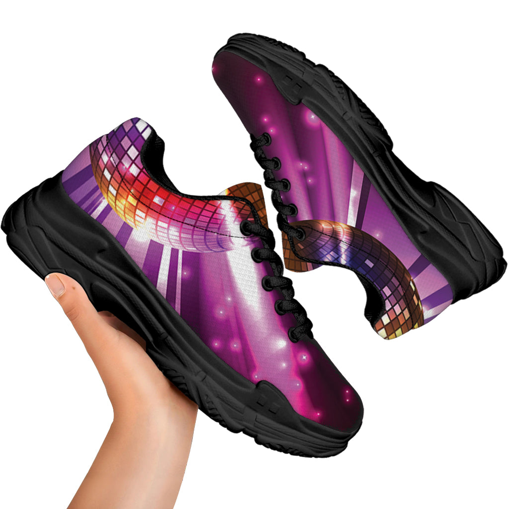 Purple Light Disco Ball Print Black Chunky Shoes