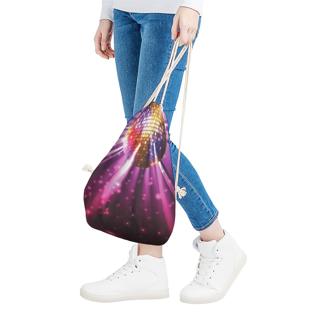 Purple Light Disco Ball Print Drawstring Bag