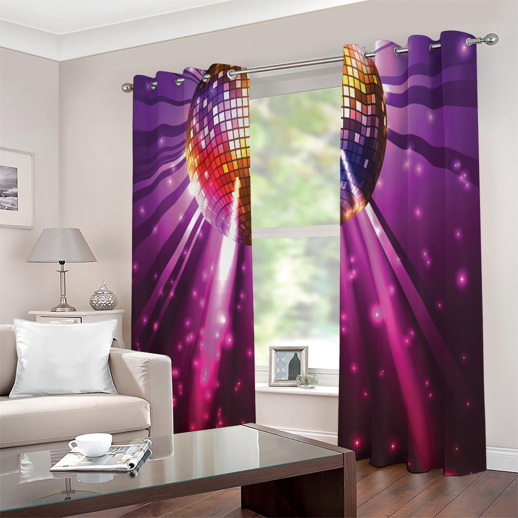 Purple Light Disco Ball Print Extra Wide Grommet Curtains