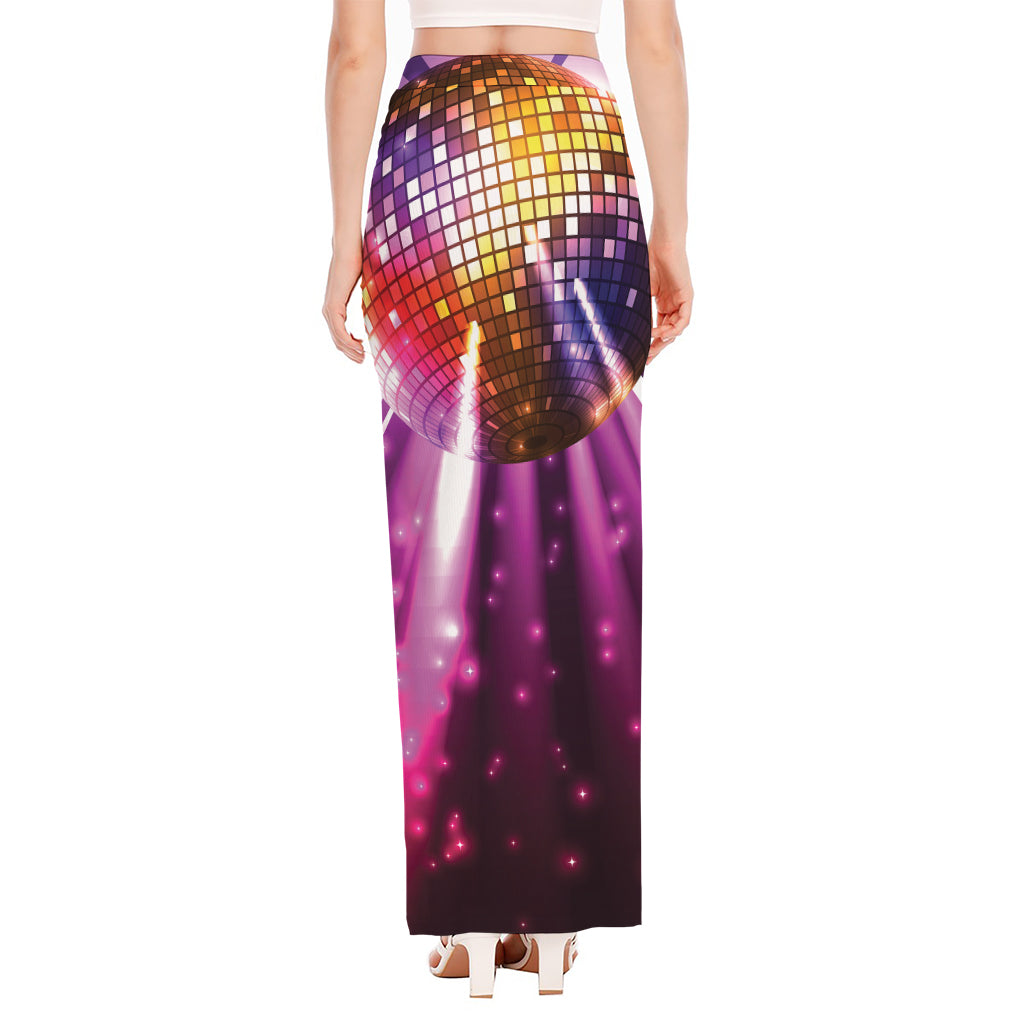 Purple Light Disco Ball Print High Slit Maxi Skirt