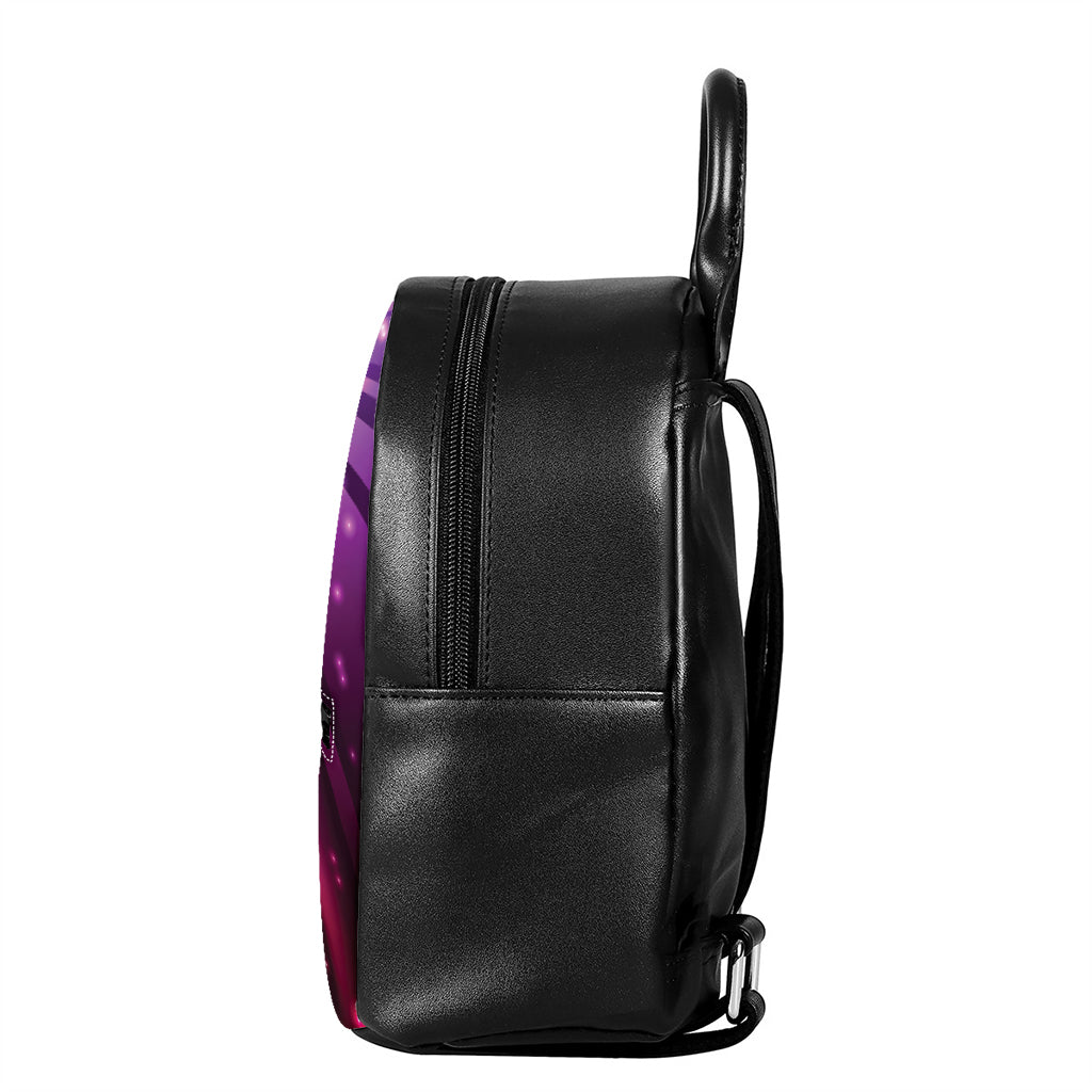Purple Light Disco Ball Print Leather Backpack