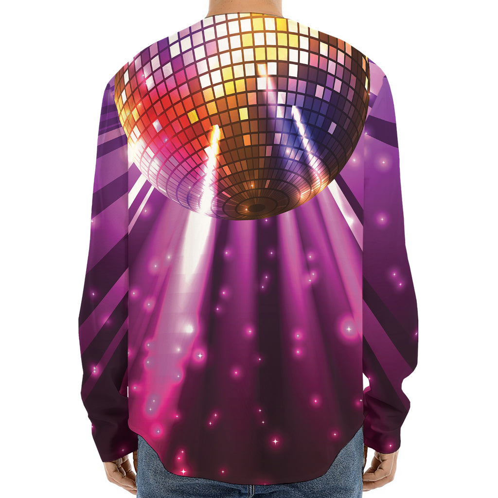 Purple Light Disco Ball Print Long Sleeve Baseball Jersey