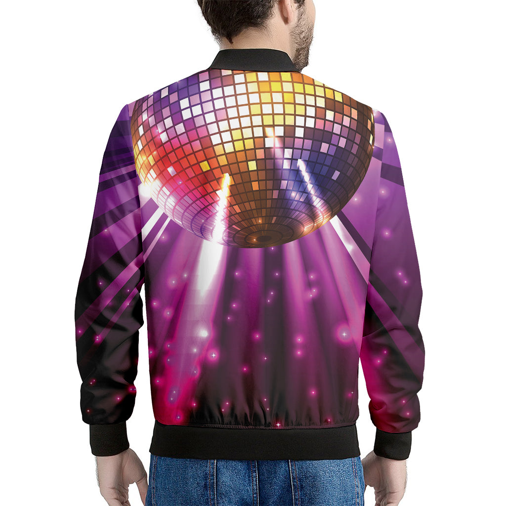 Purple Light Disco Ball Print Men's Bomber Jacket