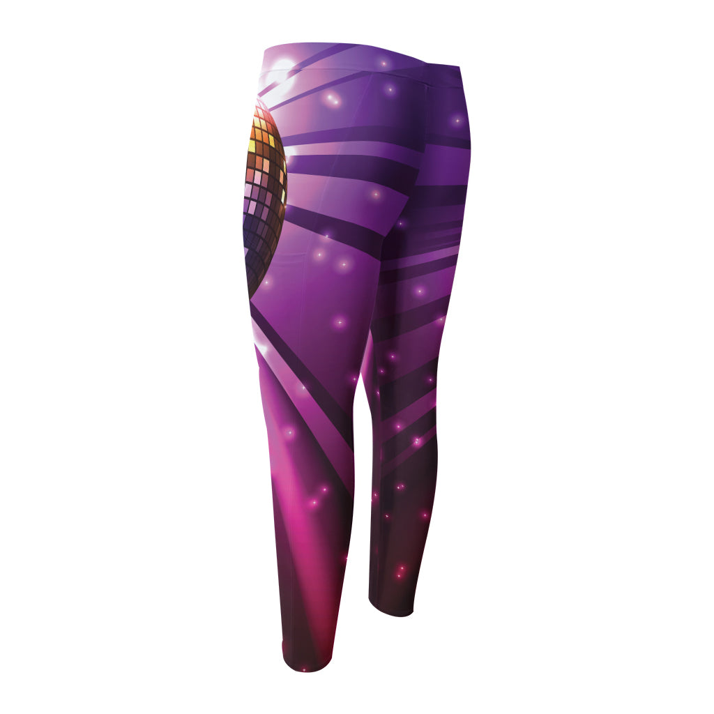 Purple Light Disco Ball Print Men's Compression Pants