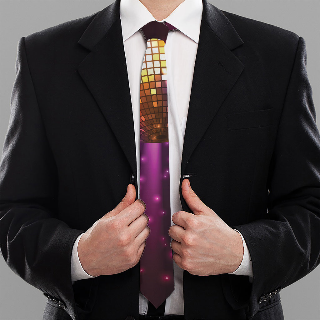 Purple Light Disco Ball Print Necktie
