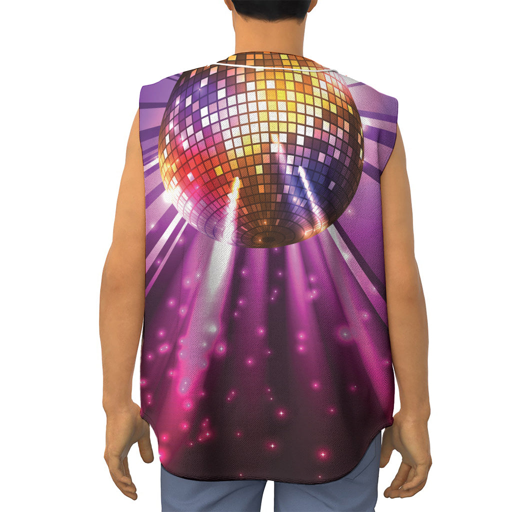 Purple Light Disco Ball Print Sleeveless Baseball Jersey