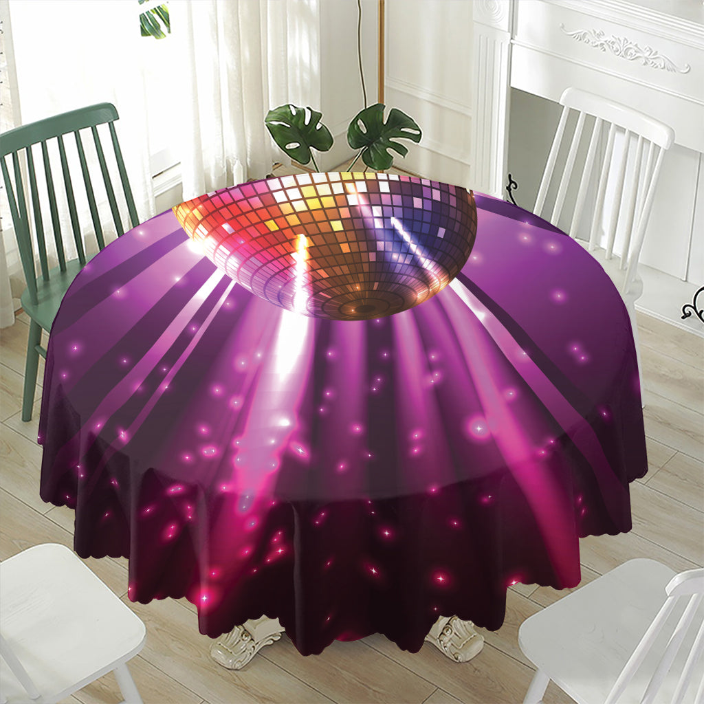 Purple Light Disco Ball Print Waterproof Round Tablecloth