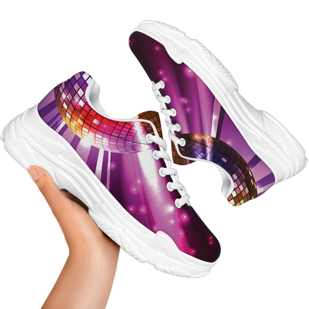 Purple Light Disco Ball Print White Chunky Shoes