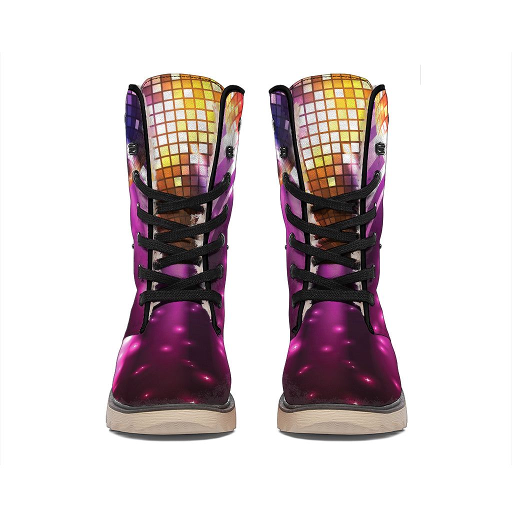 Purple Light Disco Ball Print Winter Boots