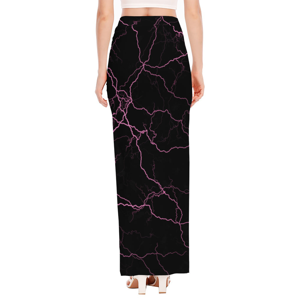 Purple Lightning Print High Slit Maxi Skirt