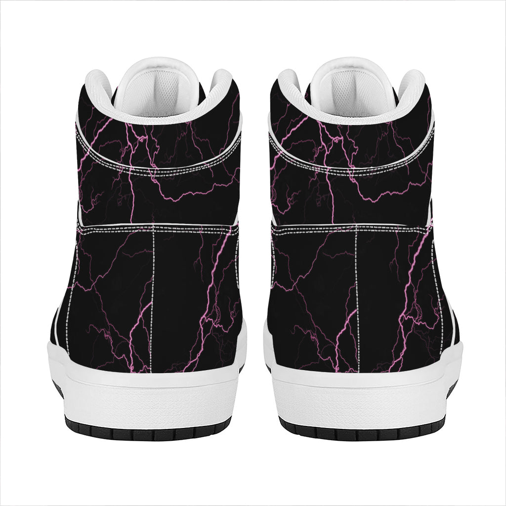 Purple Lightning Print High Top Leather Sneakers