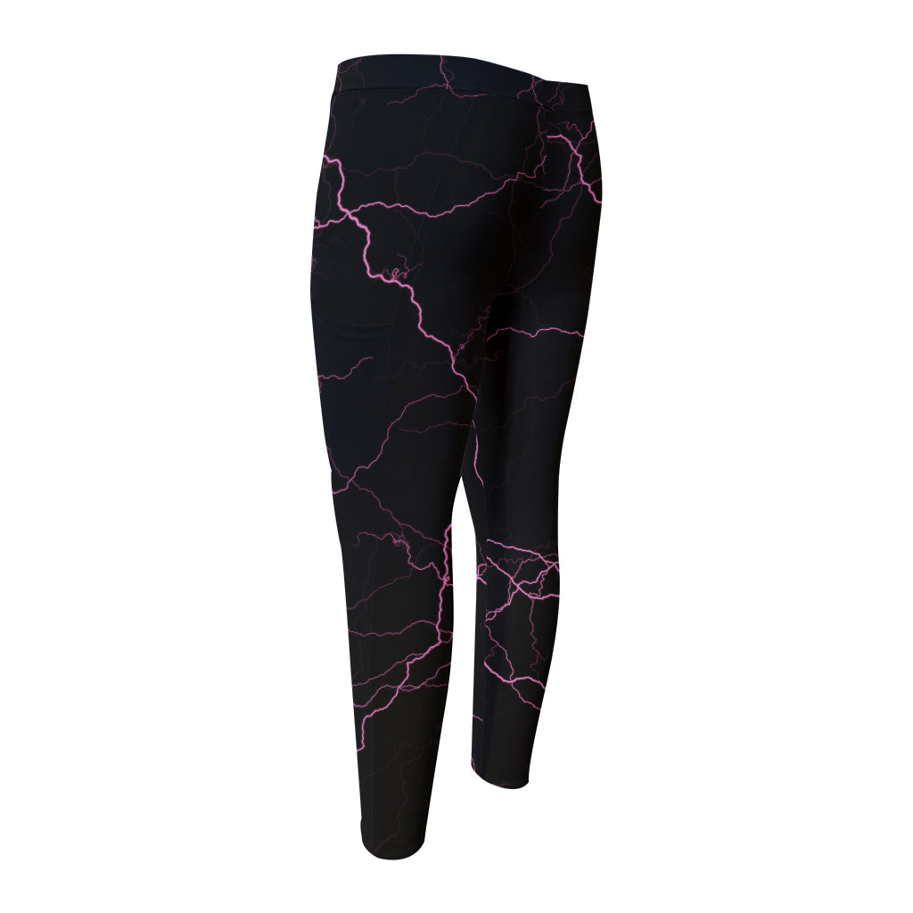Purple Lightning Print Men's Compression Pants